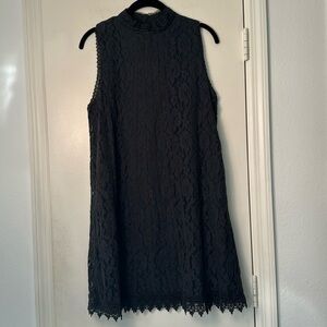 Black Sleeveless Exhilaration Mock Neck Lace Classy Elegant Dress Size Large